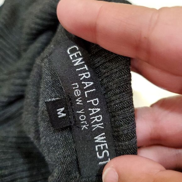 Central park west sweater size medium black gray cowl neck faux leather patch - Picture 8 of 8